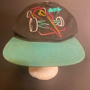 Vintage 90s Indianapolis 500 Strapback Hat Indy Racing Neon Snapback